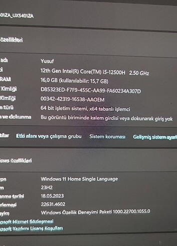 Beden Renk Asus Zenbook 16 gb Ram 12500h i5