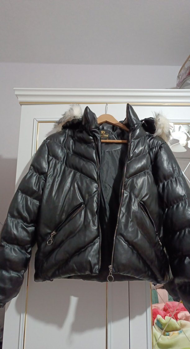 Kürk Detaylı Siyah Deri Kadın Kışlık Ceket - Görsel 2