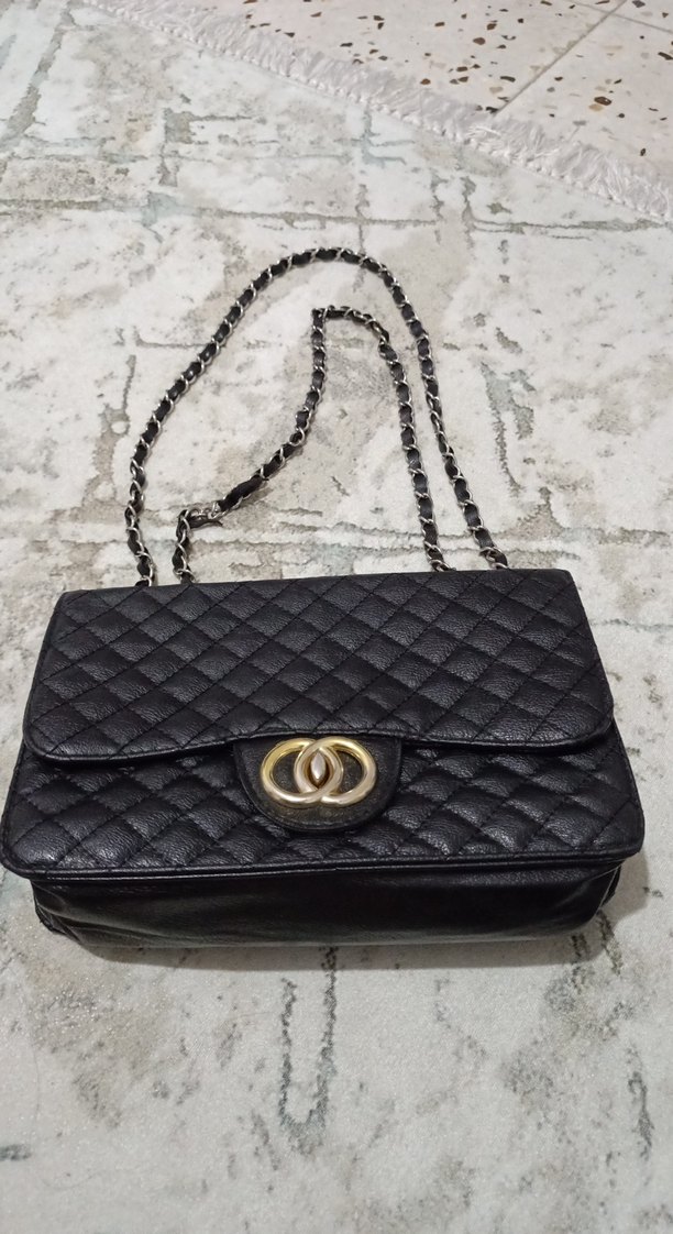 Kapitone Siyah Deri Kadın Çanta - Görsel 2