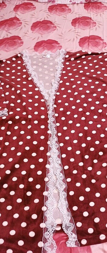 xl Beden bordo Renk Kadife üçlü pijama takımı 
