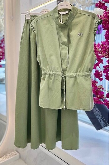 Gabardin kumaş yelekli takım