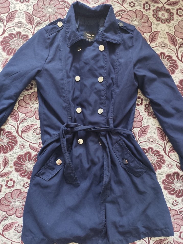 Düğmeli Lacivert Midi Kadın Trençkot - Görsel 2