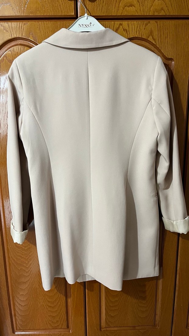 Bej Kadın Tek Düğmeli Blazer - Görsel 3