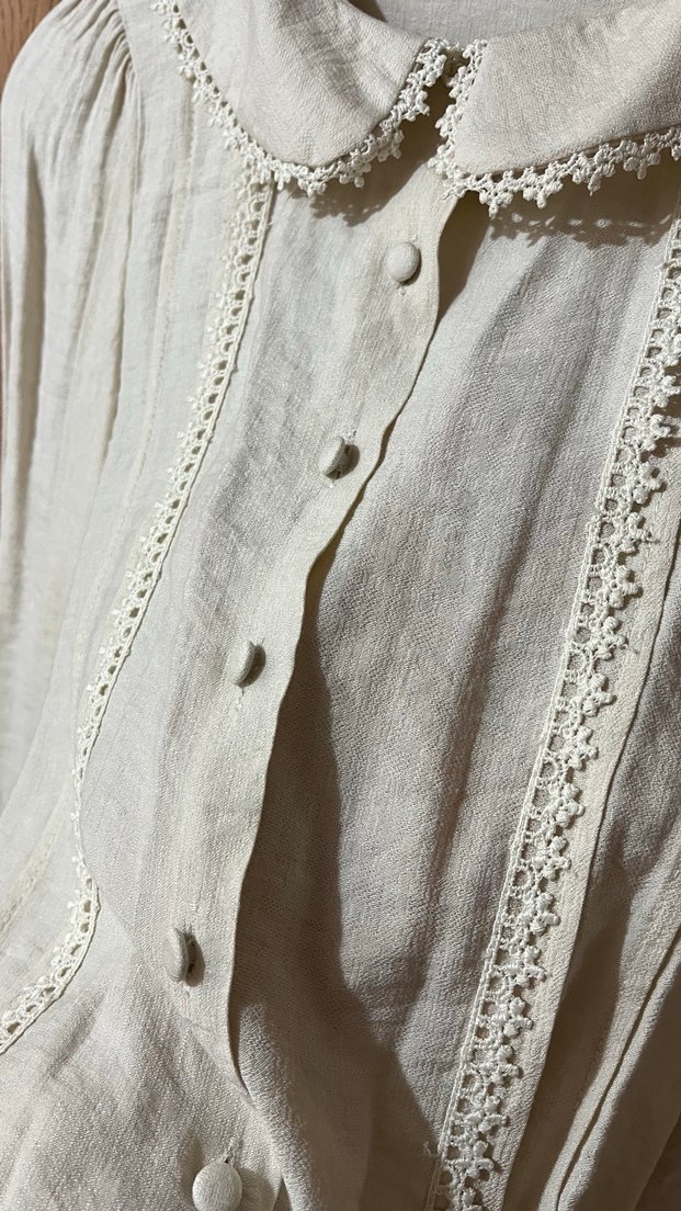 Nakışlı Bej Keten Gömlek - Görsel 4