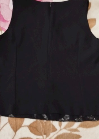 Siyah Payetli Kolsuz Mini Bluz - Görsel 3