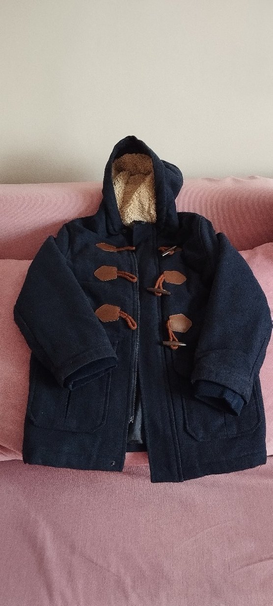 Erkek Çocuk Kapüşonlu Lacivert Düğmeli kaban - Görsel 2