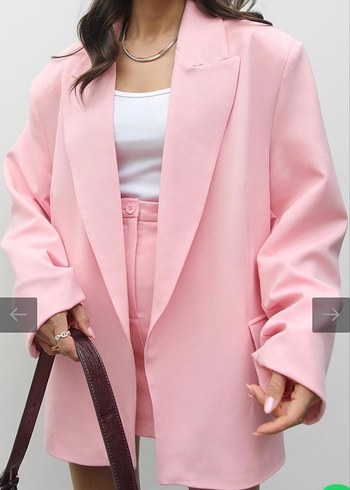 m Beden Pembe Mini etek ve Blazer Ceket takım