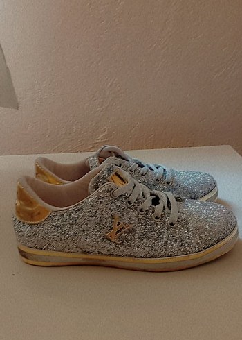 Louis Vuitton Gri Simli Yılan Desenli Dolgu Topuklu Sneaker