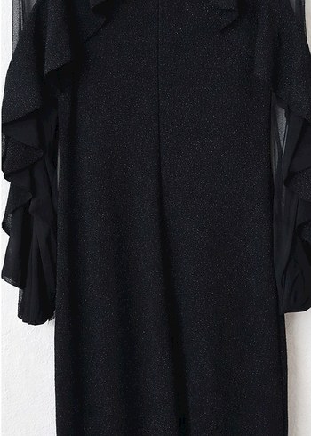 Uzun Siyah Fırfırlı Gotik Elbise - Görsel 2