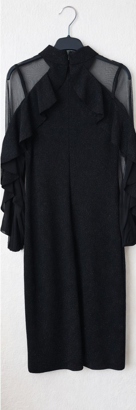 Uzun Siyah Fırfırlı Gotik Elbise - Görsel 2