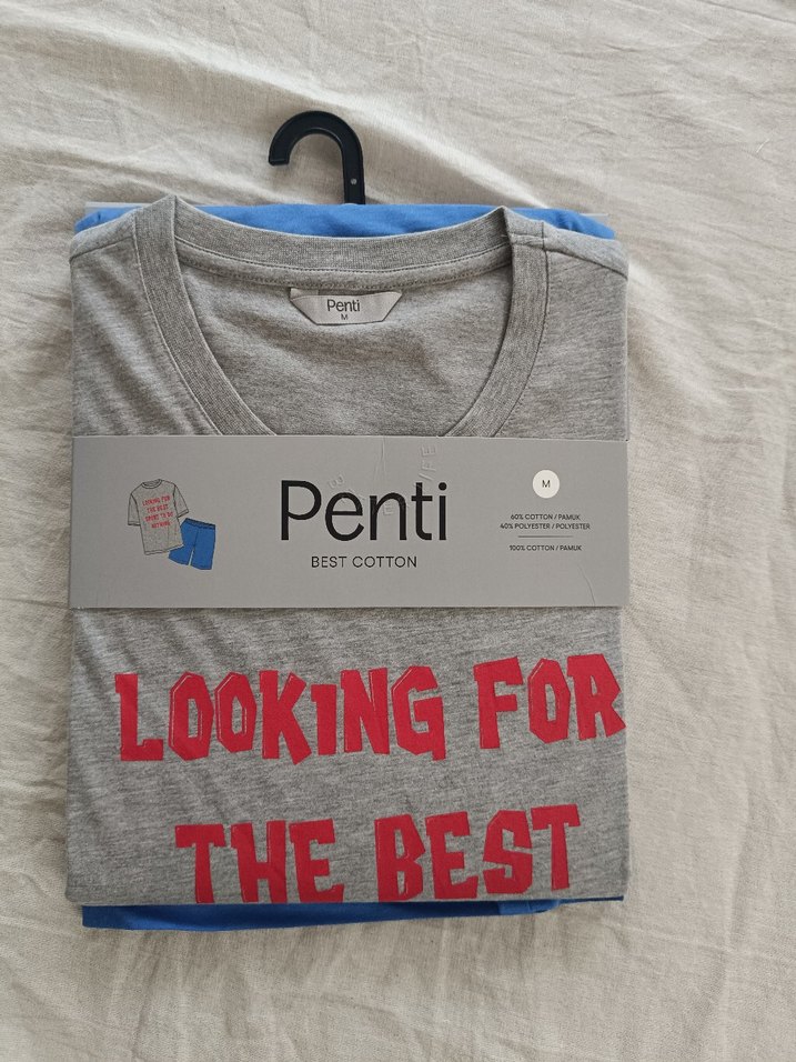 Gri Baskılı Tişört ve Mavi Şortlu Erkek Pijama Takımı - Görsel 4