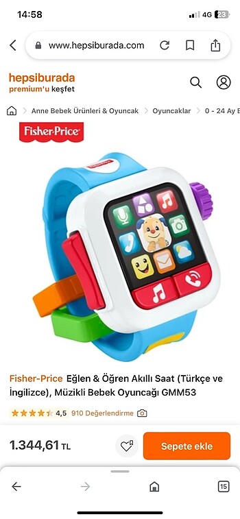 Beden Renk Fisher Price Eğitici Akıllı Saat