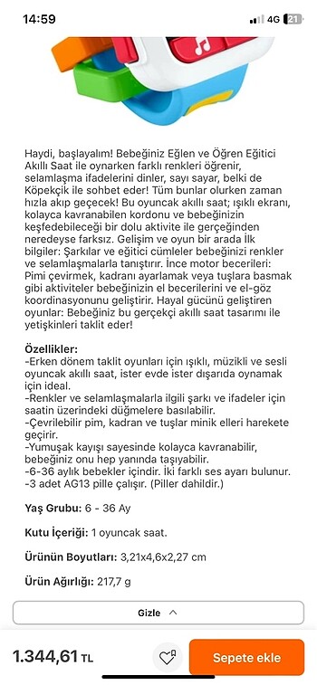 Beden Fisher Price Eğitici Akıllı Saat