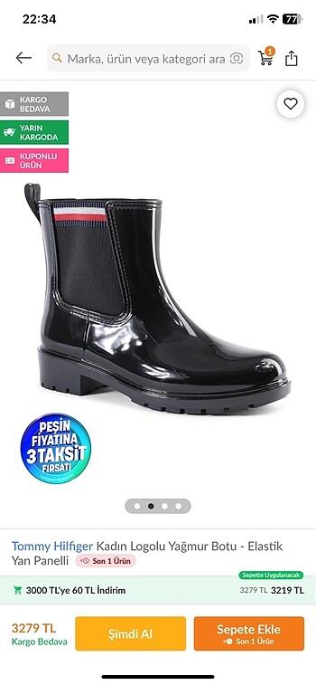Tommy Hilfiger Tommy Hilfiger Kadin Logolu Yagmur Botu - Elastik Yan Panelli