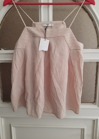 Pembe Çizgili Askısız Mini Bluz