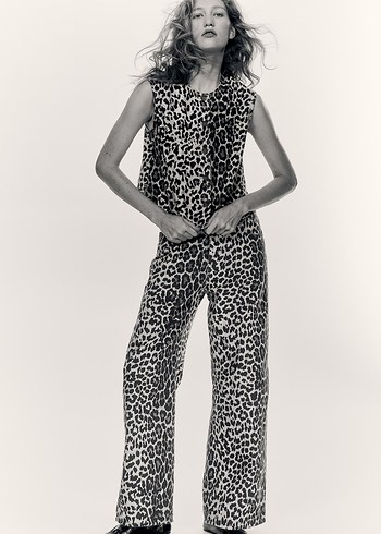 Leopar wide leg pantolon