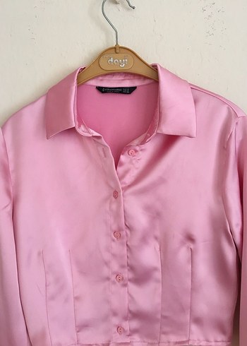 Stradivarius Düğmeli Pembe Saten Kadın Gömlek