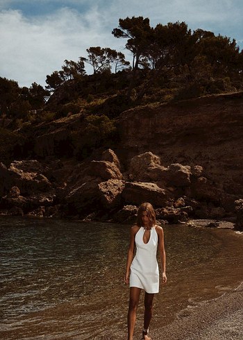 Zara Zara Beyaz Mini V Yaka İnce Askılı Elbise