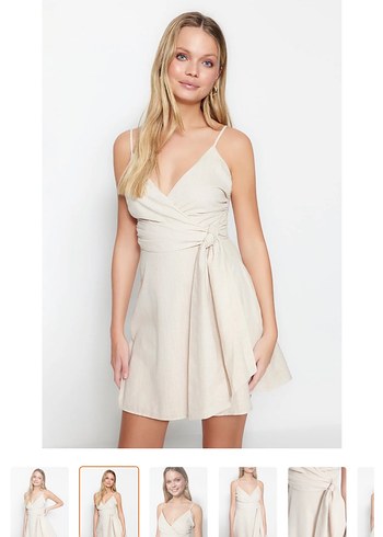 Trendyol & Milla Bej Mini Keten Elbise
