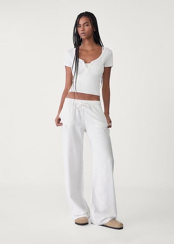 Stradivarius beyaz keten pantolon