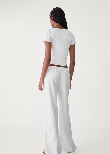 Stradivarius Stradivarius beyaz keten pantolon