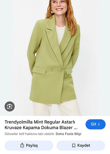 Trendyolmilla Mint Kruvaze Yeşil Blazer