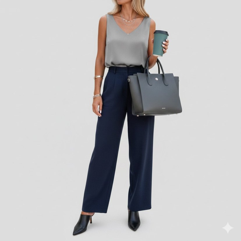 Gri V Yaka saten bluz - Görsel 2