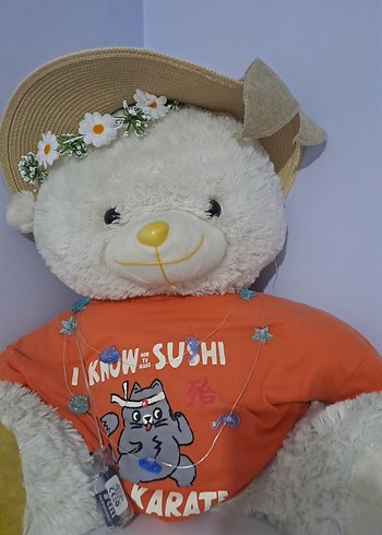 Renkli Tişörtlü Beyaz Peluş Ayı