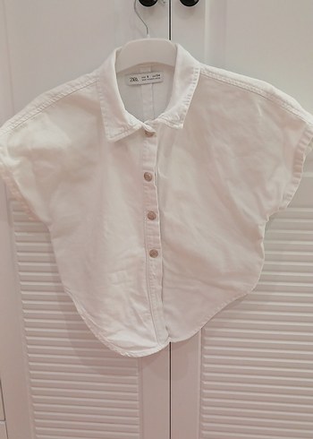 Düğmeli Kısa Kollu Beyaz Kot kumaş jean crop Gömlek - Görsel 5