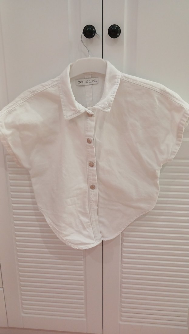 Düğmeli Kısa Kollu Beyaz Kot kumaş jean crop Gömlek - Görsel 5