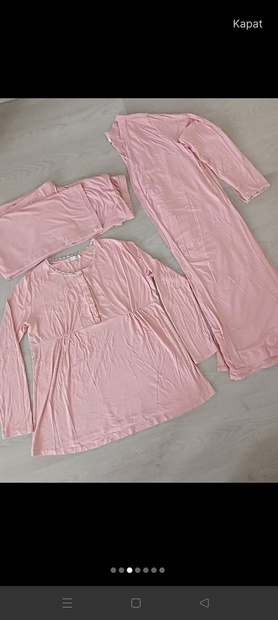 Pembe Uzun Kollu Kadın lohusa Pijama Takımı sabah 3 parça lohusa - Görsel 4