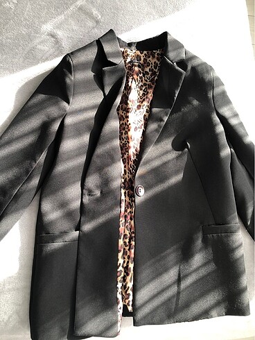 l Beden Siyah leopar blazer ceket