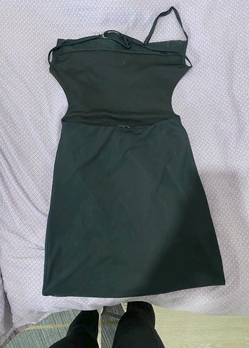 Siyah Drapeli Sırt Dekolteli Mini Elbise - Görsel 4