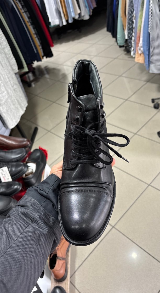 Erkek Siyah Deri Bağcıklı Biker Bot - Görsel 2