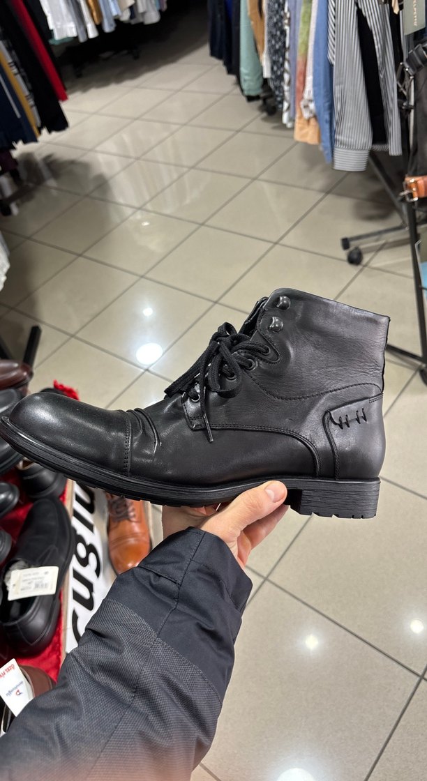 Erkek Siyah Deri Bağcıklı Biker Bot - Görsel 3