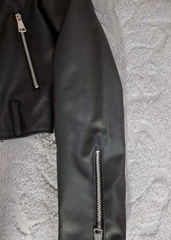 Kadın Siyah Deri Biker Ceket - Görsel 2