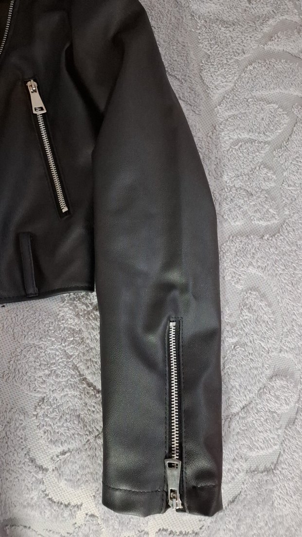 Kadın Siyah Deri Biker Ceket - Görsel 2