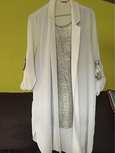L-XL beyaz içi simli tunik bluz