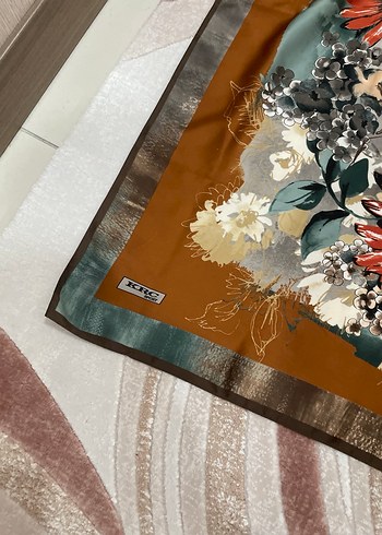 Bohem Çiçek Desenli Kahverengi Kadın eşarp - Görsel 2