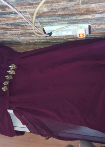 mor renkli pelerinli Uzun Abiye Elbise - Görsel 5