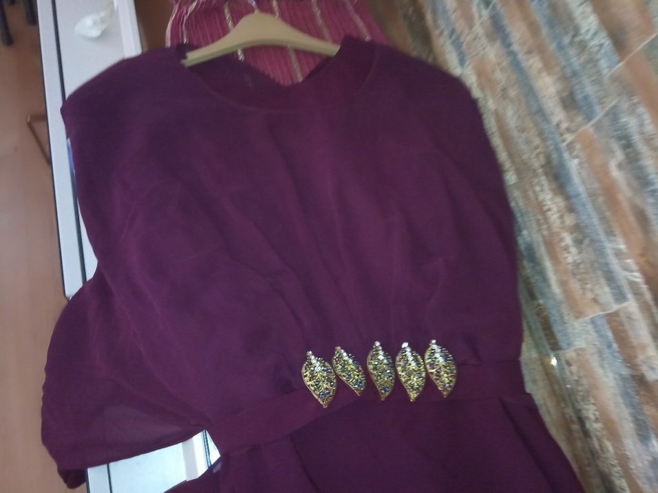 mor renkli pelerinli Uzun Abiye Elbise - Görsel 4