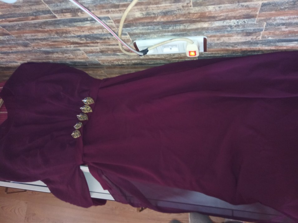 mor renkli pelerinli Uzun Abiye Elbise - Görsel 5