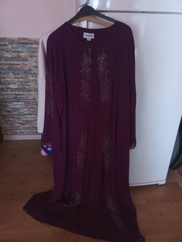 mor  Uzun Nakışlı Kadın Elbise - Görsel 5