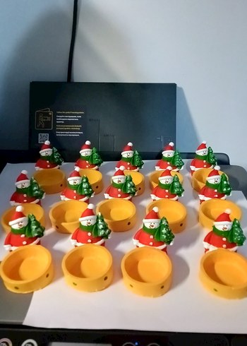 Renkli Kardan Adam Figürlü Sarı Mumluk - Görsel 3