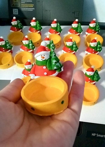 Renkli Kardan Adam Figürlü Sarı Mumluk - Görsel 2