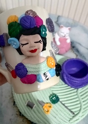 Renkli Örgü Temalı Türk Kahve Fincanı - Görsel 2