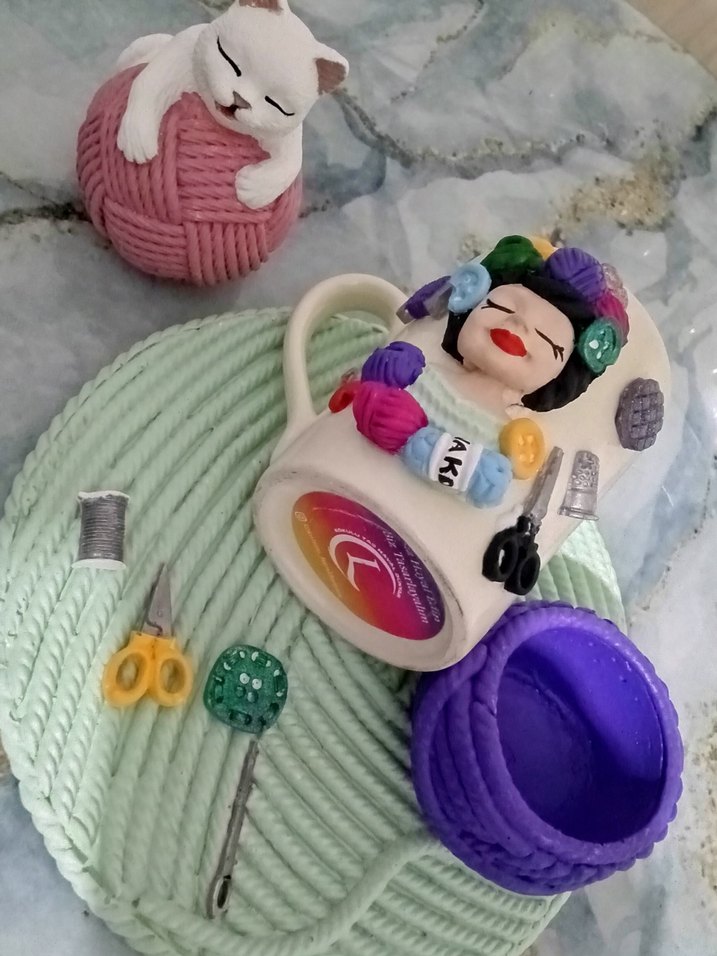 Renkli Örgü Temalı Türk Kahve Fincanı - Görsel 3