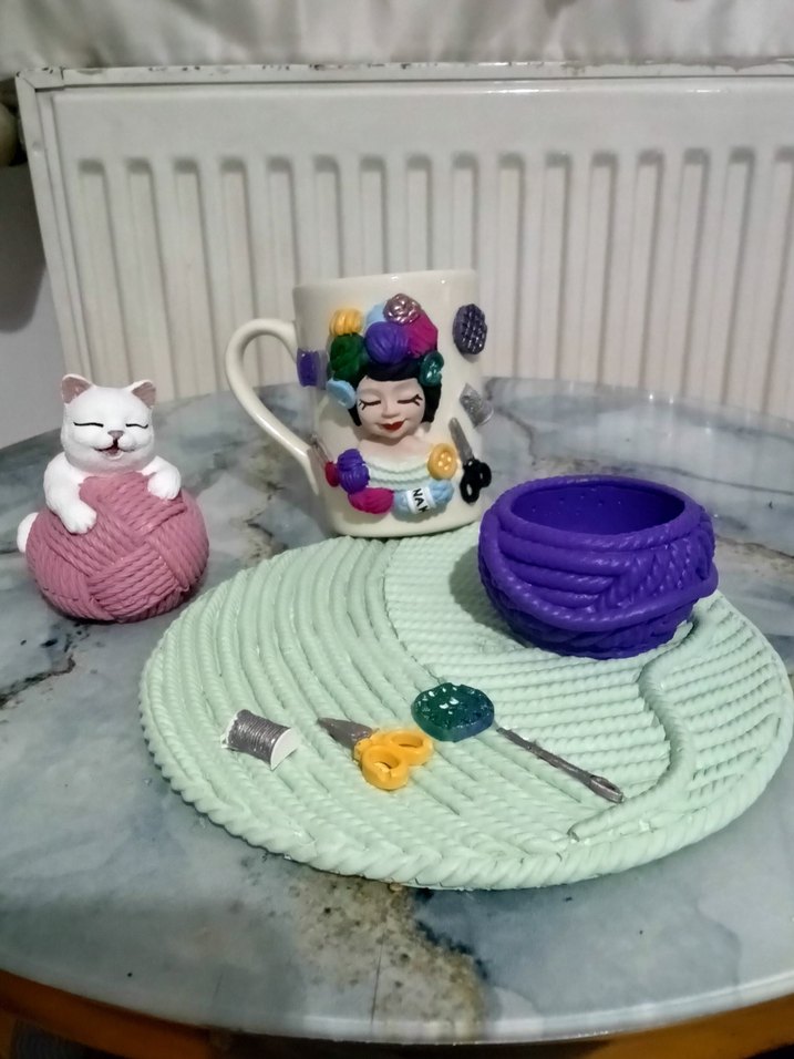 Renkli Örgü Temalı Türk Kahve Fincanı - Görsel 4