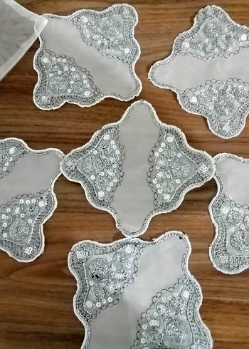 Bohem Gümüş İşlemeli kahve sunum Peçeteler - Görsel 2