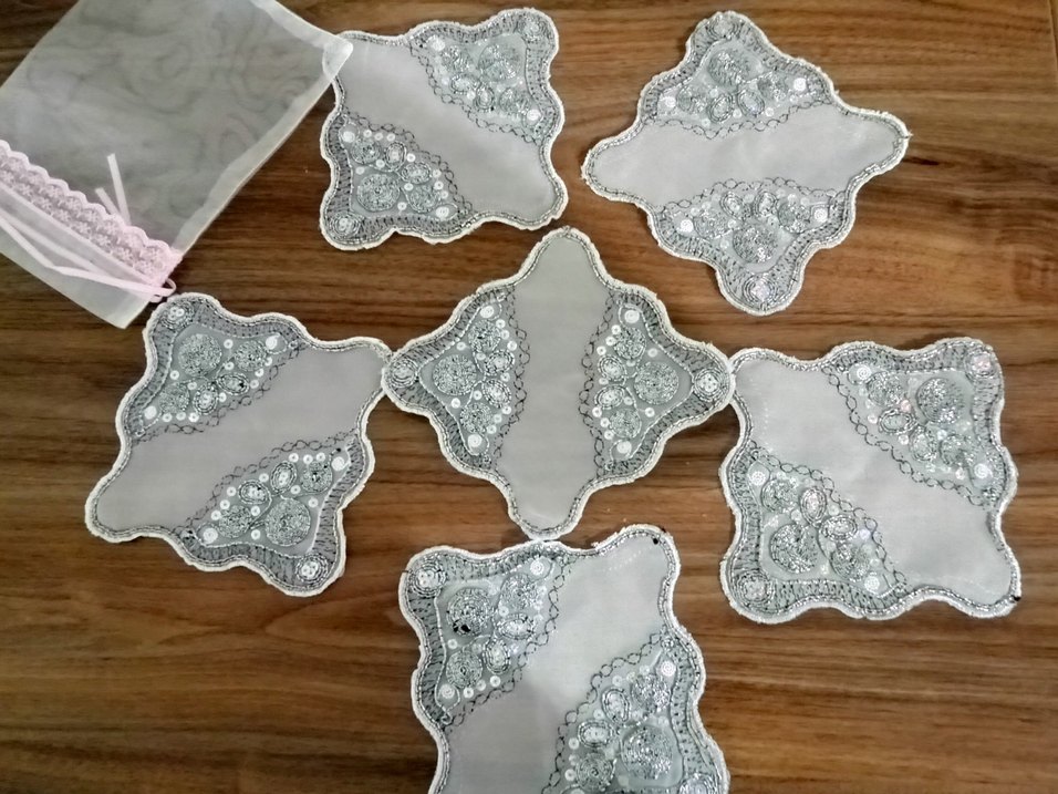 Bohem Gümüş İşlemeli kahve sunum Peçeteler - Görsel 2